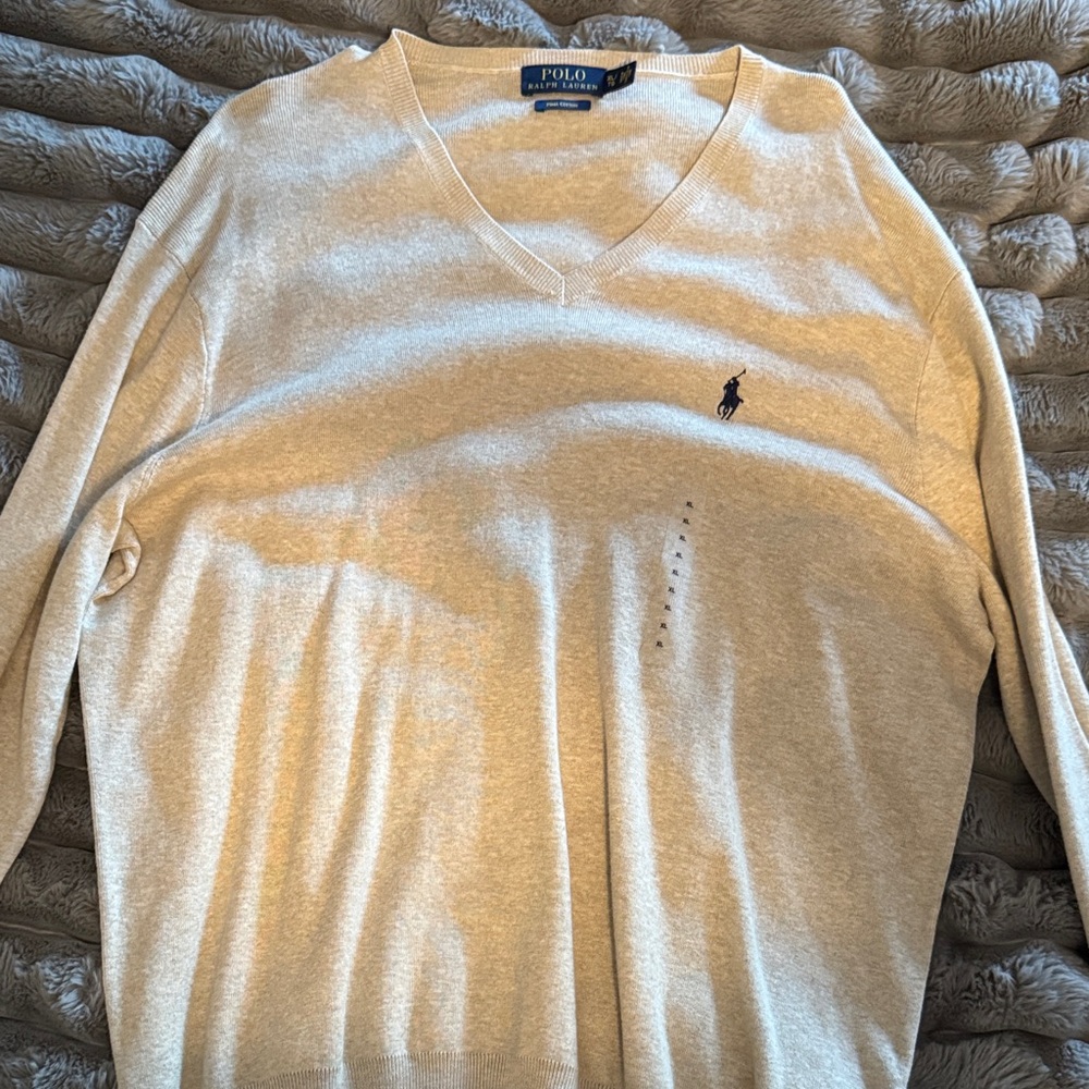 Polo by Ralph Lauren Men's Beige V-Neck Sweater